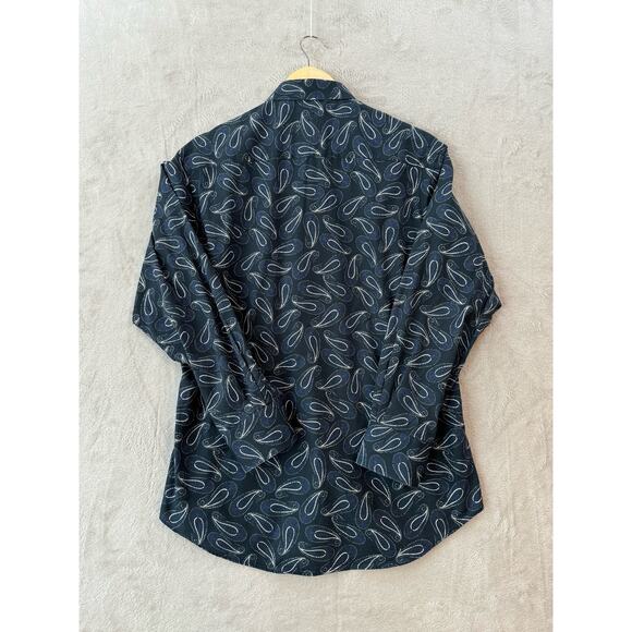 Bugatchi Uomo Men's Large 100% Cotton Shaped Fit Navy Paisley Print Dress Shirt - Picture 2 of 9